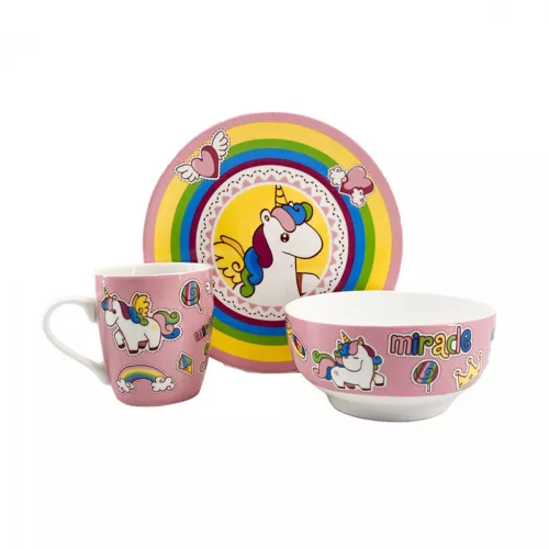 Gyerek étkészlet 3 részes porcelán unikornis