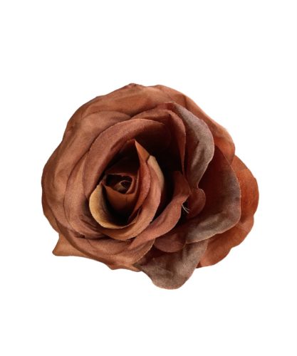 Élethű selyem nyílott rózsafej barna 8cm
