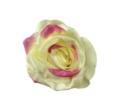 Élethű selyem nyílott rózsafej sárga-rózsaszín 8 cm