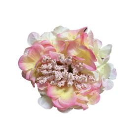   Élethű selyemvirág hortenzia fej bogyós krémes rózsaszín 13cm