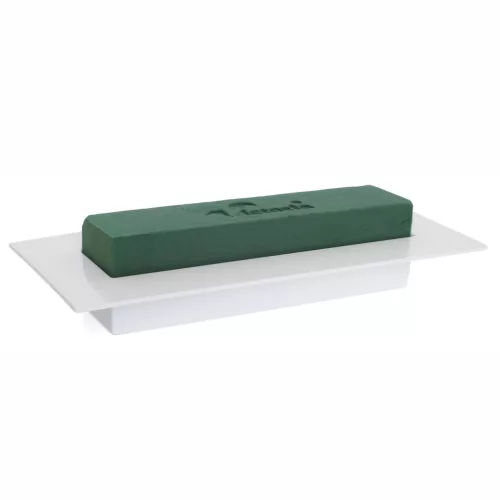 Ikebana téglalap vizes oázis tűzőhab(30x7,5cm) fehér tálban(39x17cm)