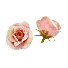 Élethű selyemvirág rózsafej 4cm rózsaszín-krém