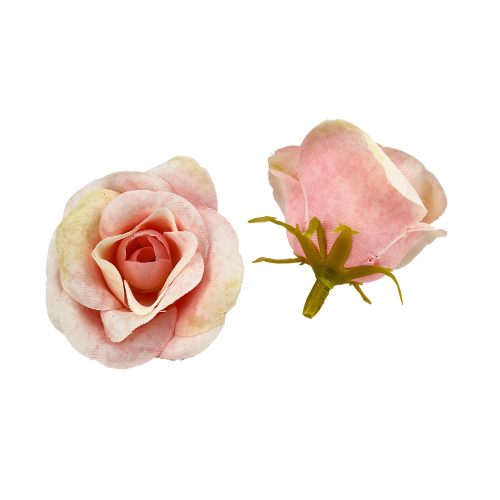 Élethű selyemvirág rózsafej 4cm rózsaszín-krém