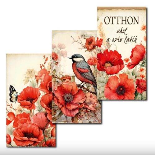 Nyomtatott dekorkarton - Pipacsos táblák 9,5x5cm, 3db/csomag