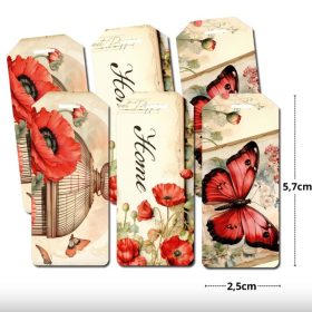   Nyomtatott dekorkarton - Pipacsos biléták 2,5x5,7 cm, válaszható/db 