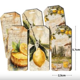   Nyomtatott dekorkarton - Citromos biléták 5,7x2,5 cm 6db/csomag