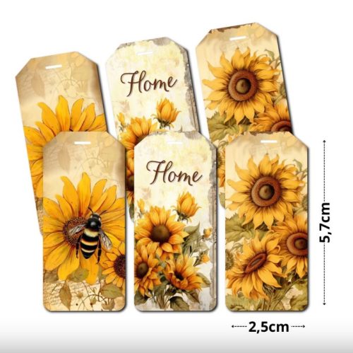 Nyomtatott dekorkarton - Napraforgós biléták 5,7x2,5 cm 6db/cs