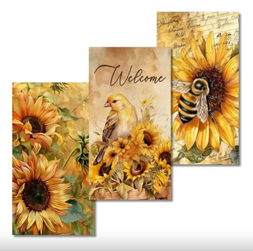 Nyomtatott dekorkarton - Napraforgós táblák 9,5x5 cm 3 db/csomag