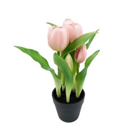   Élethű cserepes gumi tulipán gömbölyű fejű rózsaszín  22cm
