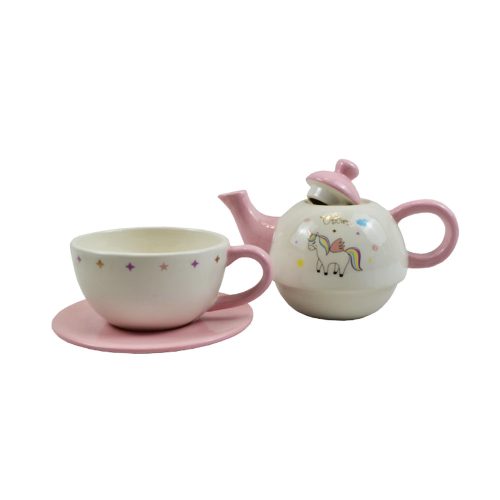 Kerámia teáskanna szett – 1 csésze + alj, 350/500 ml elegáns tea szervírozó készlet unikornis mintával