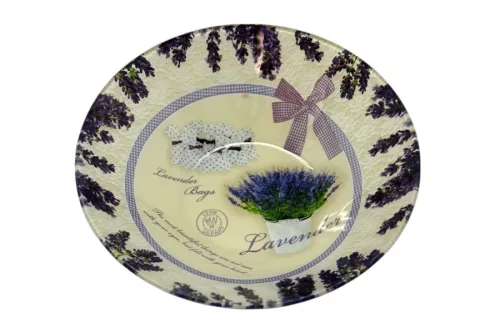 Üveg kínáló tál levendula mintás 22cm