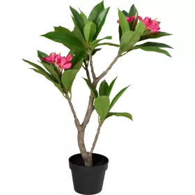   Élethű mű frangipáni növény kaspóban pink virágokkal 90 cm