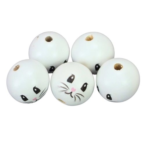 Fehér fagolyó nyuszi fiú arccal 30mm 5db-csomag