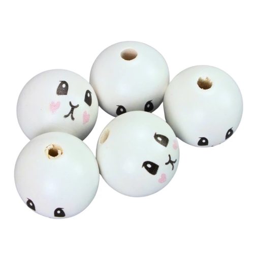 Fehér fagolyó nyuszi lány arccal 30mm 5db-csomag