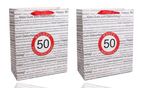 50. születésnapi ajándéktasak 18x23 cm – Boldog Születésnapot / Happy Birthday mintával
