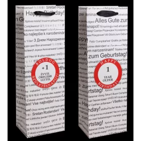   Ajándék tasak boros 12x36 cm "+1 évvel öregebb lettél"