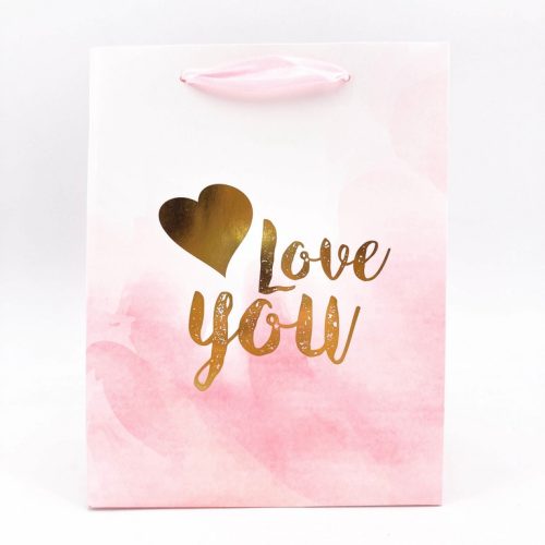 Ajándéktasak rózsaszín/arany LOVE 18x23cm