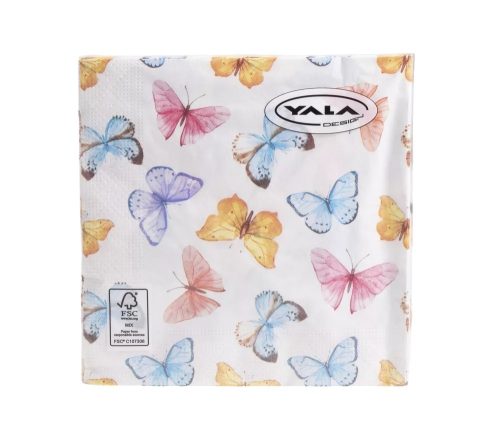 Papír szalvéta színes lepkés 33x33cm 20db/cs