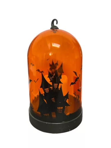 Halloweeni világítós üveg búra 8x14cm narancssárga
