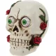Halloween koponya piros rózsákkal és zöld szemekkel 15cm