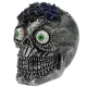 Halloween ezüst koponya lila rózsákkal és zöld szemekkel 15cm