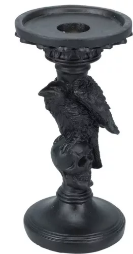 Halloween gyertyatartó holló és koponya díszítéssel 18cm