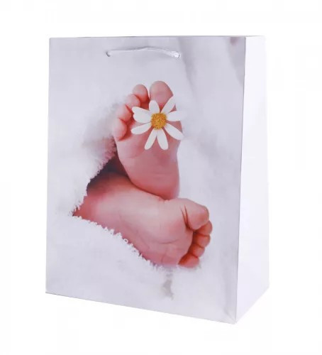 Ajándéktasak  bébitalp +virág 18x23cm