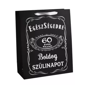   60. születésnapi ajándéktasak 26x32 cm – Fekete „Egészségedre” Boldog Szülinapot mintával