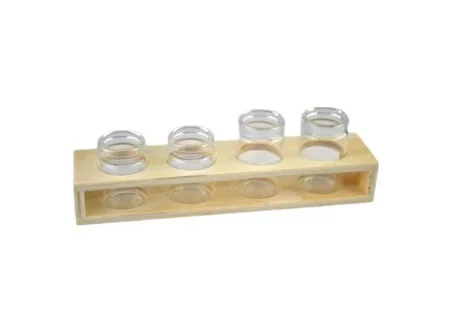 Kémcső üveg fa tartóban 4db 22x5x6cm