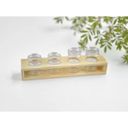 Kémcső üveg fa tartóban 4db 22x5x6cm