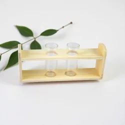 Kémcső üveg 3cm 2db fa tartóban 20x4,7x8,5cm