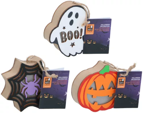 Halloween függő világítás, 3 féle választható 10x2,7 cmmelegfehér LED, 2xLR44 elemmel, Arti Casa
