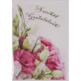   Szívből gratulálunk virágos képeslap 13 × 19 cm – rózsaszín rózsákkal