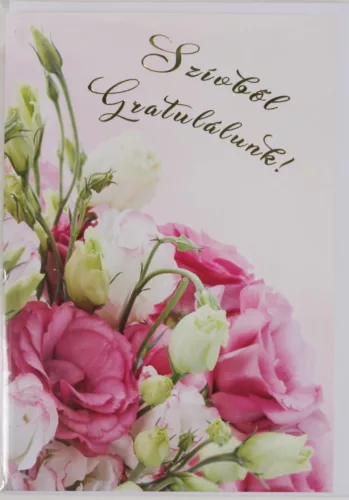 Szívből gratulálunk virágos képeslap 13 × 19 cm – rózsaszín rózsákkal