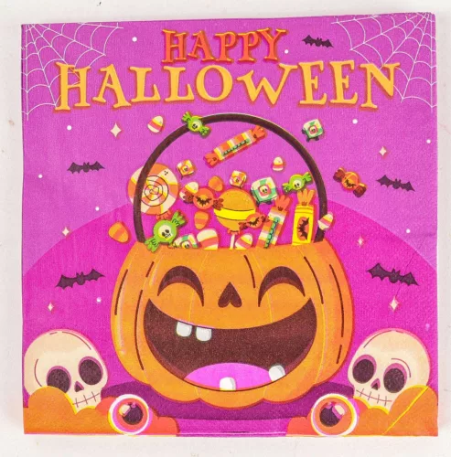 Halloween party szalvéta vidám tök és édesség mintával – 33×33 cm, 20 db