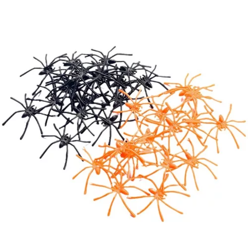 Halloween dekorációs műanyag pókok fekete  20 db, 4 x 5 cm