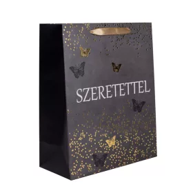   Ajándéktasak fekete-arany pillangós „Szeretettel” 11x14 cm