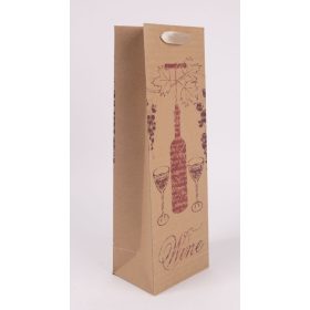   Papírtasak boros kraft és piros borosüveg, wine felirat 12x36 cm 
