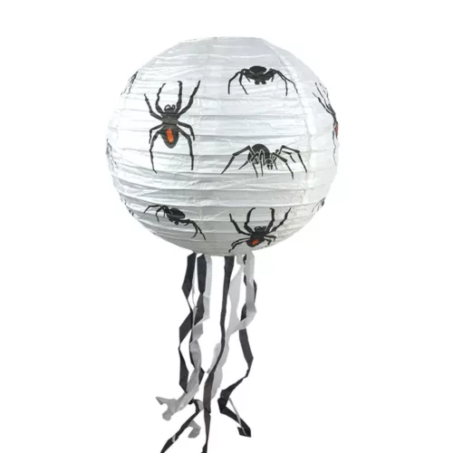 Halloween papír lámpás pók mintával – 30 cm, fehér