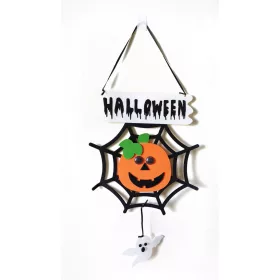 Akasztós pókháló tökkel Halloween felirattal 25x60 cm 