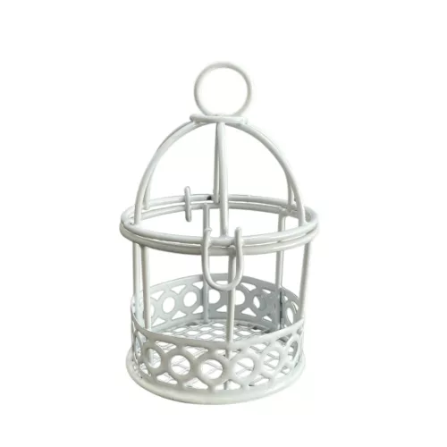 Fém fehér kerek mini kalitka 5x 6,5cm
