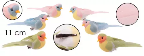 Dekorációs madár csiptetővel 11 cm pasztell színekben 6 féle válaszható/db