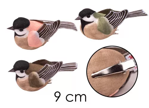 Dekorációs cinege madár csiptetővel 9 cm 3 féle válaszható/db