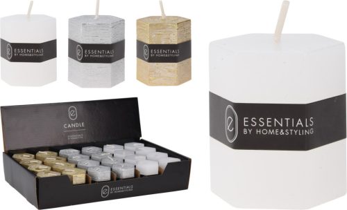 Hexagon alakú oszlop gyertya 4x5cm 3 féle színben