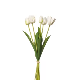 Élethű tulipán csokor 5 szálas  - fehér/zöld