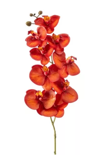 Élethű Phalaenopsis orchidea virágág – narancs/piros, 95 cm