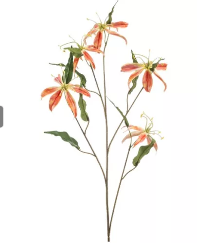 Élethű narancssárga gloriosa művirág dekor ág 105 cm