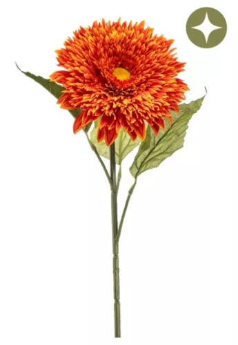 Élethű narancssárga napraforgó művirág dekor ág 65 cm