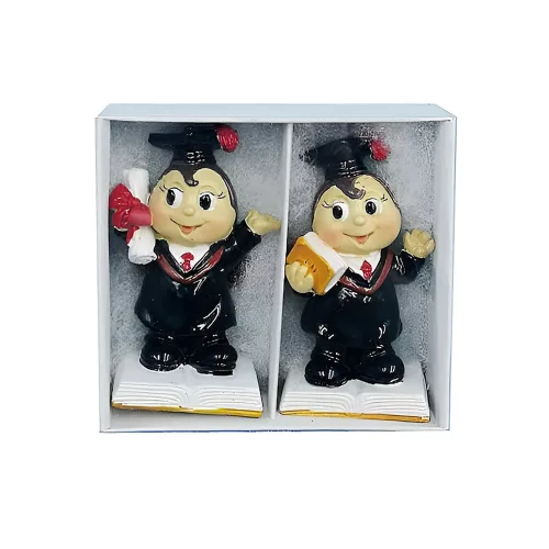 Kerámia katicafiú 2db ballagós 4x3x7cm