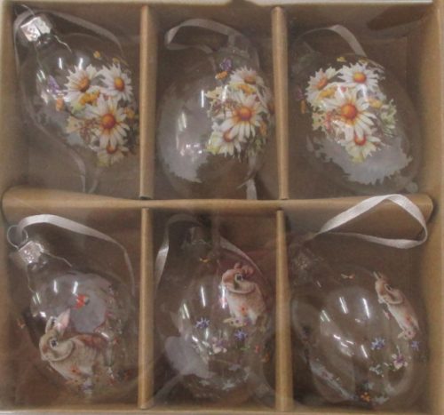 Üveg akasztós tojás 6db -os virággal 4x6cm